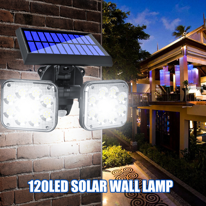 Solarna zidna rasvjeta za vrt, podijeljeno tijelo, rotirajuća LED glava, IP55 vodootporan