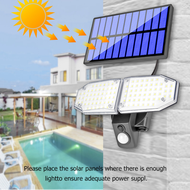 Solarna zidna rasvjeta za vrt, podijeljeno tijelo, rotirajuća LED glava, IP55 vodootporan