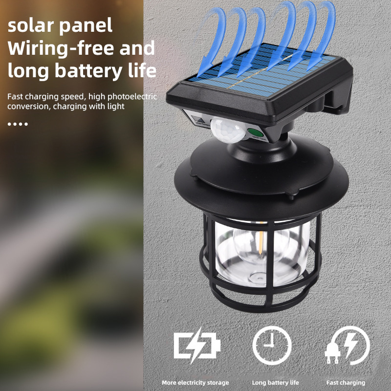 Solarna zidna svjetiljka s senzorom pokreta, vodootporna za vanjsko dvorište, dekorativno osvjetljenje za kuću ili vilu.