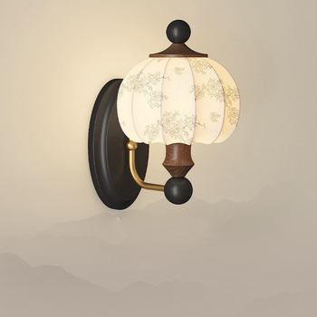 Zidna lampa s platnenim sjenilom, inspirirana Song dinastijom, moderni kineski stil za spavaću sobu i dnevnu sobu, zen motiv na tkanini