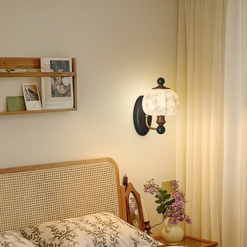Zidna lampa s platnenim sjenilom, inspirirana Song dinastijom, moderni kineski stil za spavaću sobu i dnevnu sobu, zen motiv na tkanini