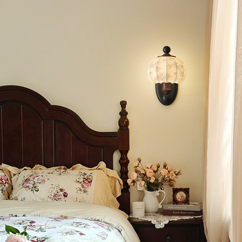 Zidna lampa s platnenim sjenilom, inspirirana Song dinastijom, moderni kineski stil za spavaću sobu i dnevnu sobu, zen motiv na tkanini