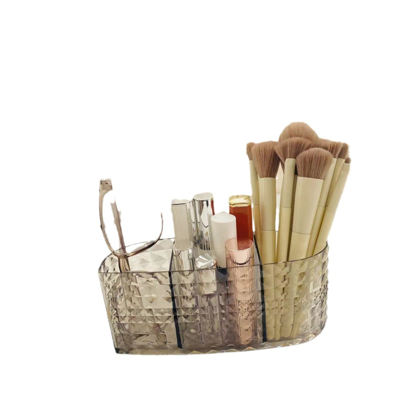 Yushun 6608 Kutija za pohranu četkica za šminku s pretincima, organizator s tri odjeljka, prugasti uzorak, plast, 18,5×6×8 cm, 888 ml