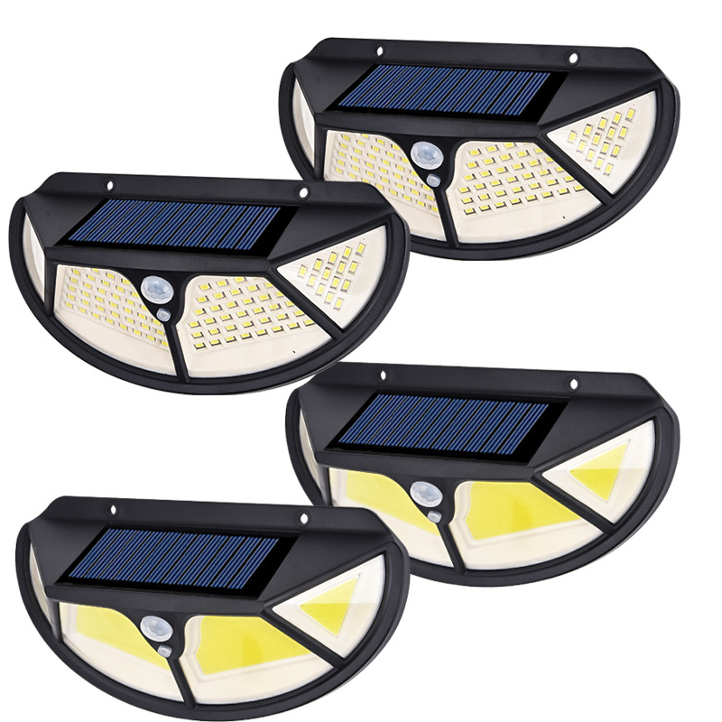 Solarna zidna svjetiljka s 102 LED, osvjetljenje sa četiri strane, senzor pokreta, vodootporna vanjska rasvjeta dvorišta