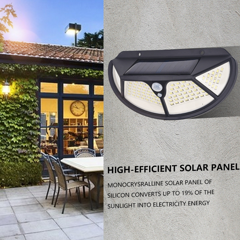 Solarna zidna svjetiljka s 102 LED, osvjetljenje sa četiri strane, senzor pokreta, vodootporna vanjska rasvjeta dvorišta