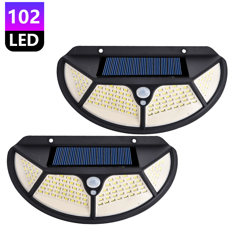 Solarna zidna svjetiljka s 102 LED, osvjetljenje sa četiri strane, senzor pokreta, vodootporna vanjska rasvjeta dvorišta