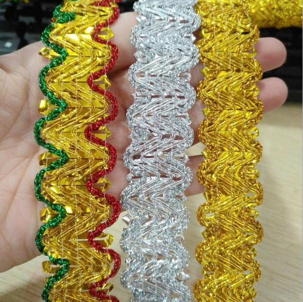 2,5 cm valovita čipka, 13 m zlatno-srebrna žična čipka za odjeću i DIY projekte