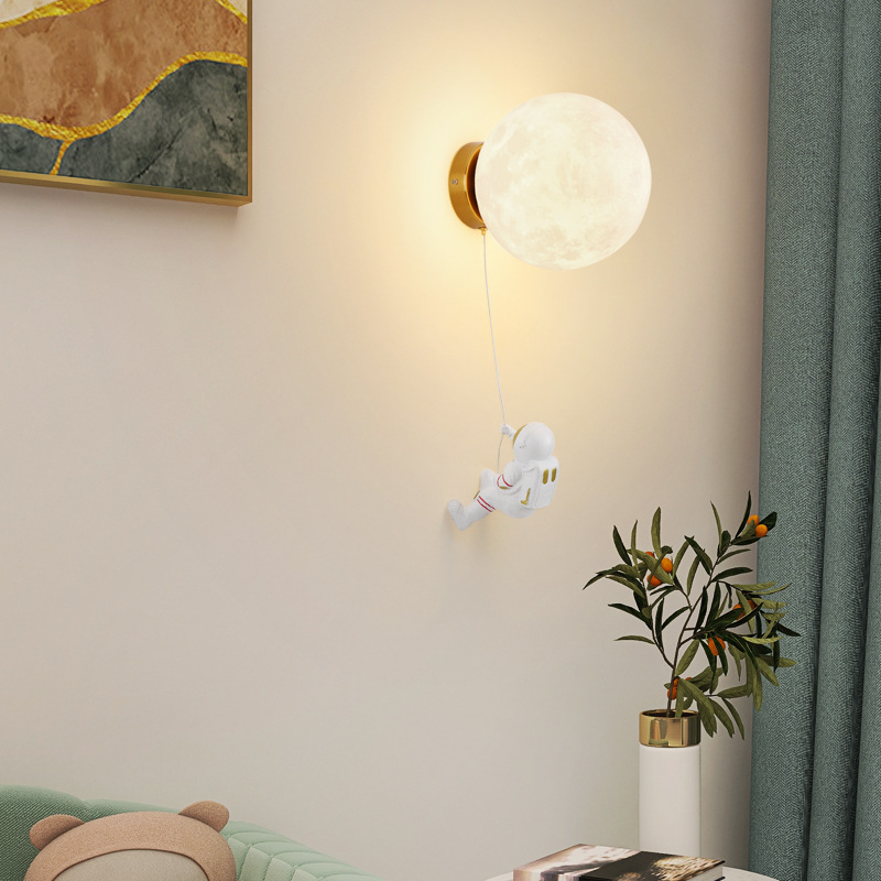 Stenska lampa s mjesecom za dječju sobu, moderni minimalistički stil, astronaut, nordijski crtani dječak dizajn