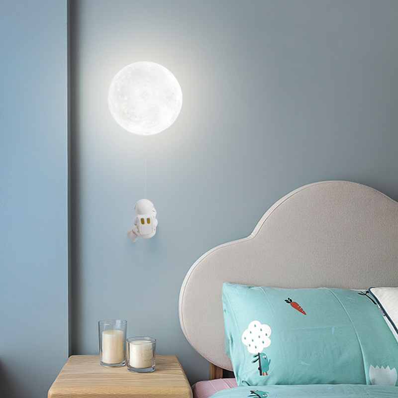 Stenska lampa s mjesecom za dječju sobu, moderni minimalistički stil, astronaut, nordijski crtani dječak dizajn