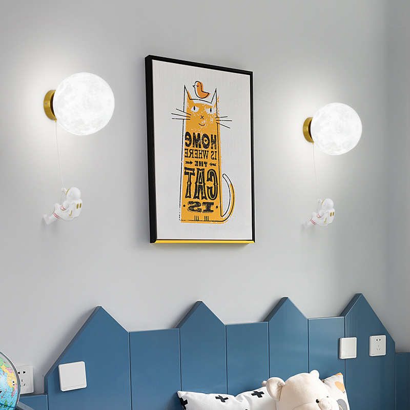 Stenska lampa s mjesecom za dječju sobu, moderni minimalistički stil, astronaut, nordijski crtani dječak dizajn