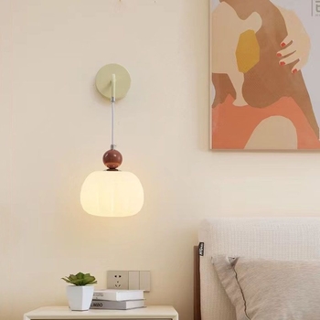 Krem boje zidna lampa za dječju sobu, skandinavski stil, noćna svjetiljka uz krevet, hodnik i dnevni boravak, kreativna LED lampica u obliku bundeve