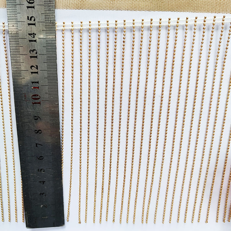 15 cm široka lančana resica s mrežnim donjim rubom i metalnim perlama – dekor za zavjese i odjeću, DIY ukras