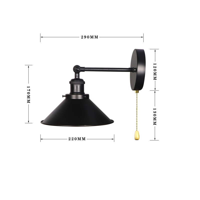 Antička željezna zidna lampa, rustikalni stil, oblik UFO diska, baza E27/E26