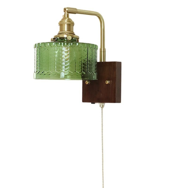 Američka retro zidna lampa sa staklenim abažurom i bakrenim tijelom, LED 220V, pogodna za dnevni boravak, spavaću sobu, radni prostor ili hodnik - japanski orah završna obrada