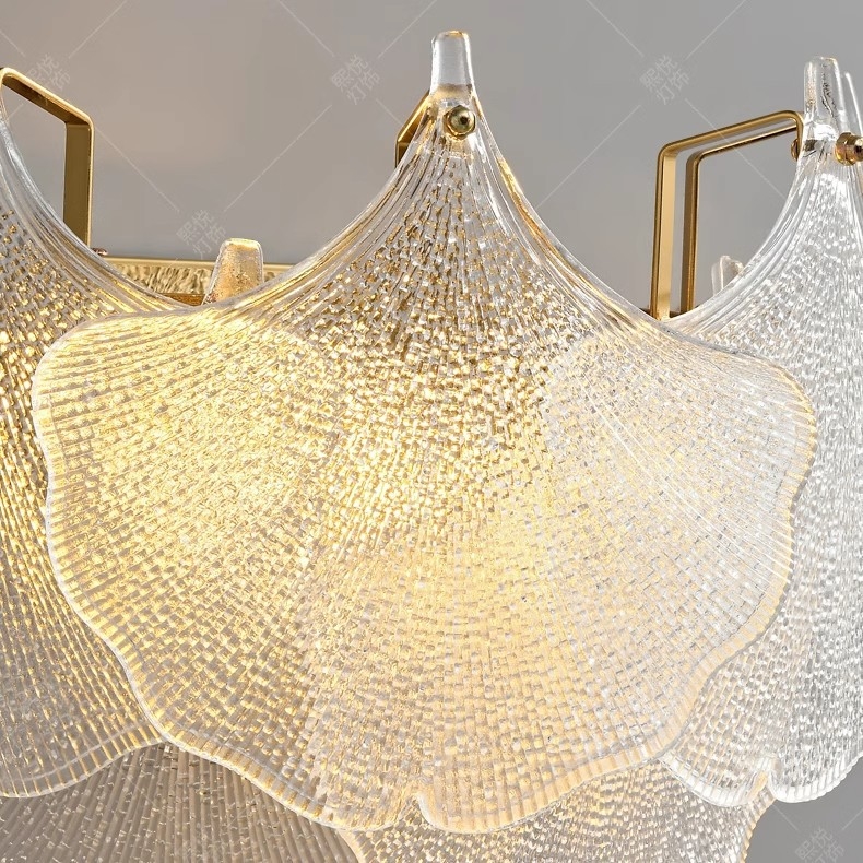 Zidna lampa za spavaću sobu sa staklenim listom ginka, noćna svjetiljka za dnevni boravak i glavnu spavaću sobu, LED podesiva, moderni minimalistički stil