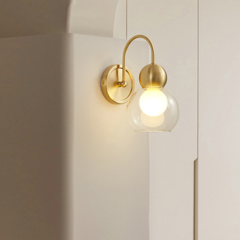 Bakrena stenska lampa za spavaću sobu sa staklenim sjenilom, minimalistički luksuz