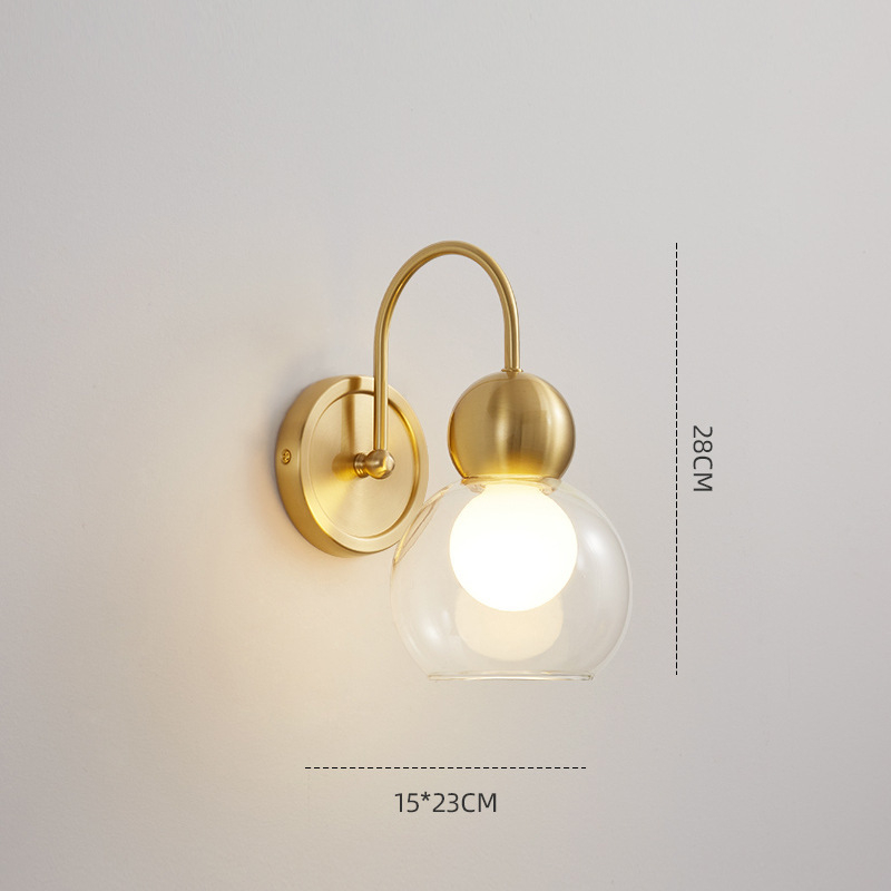 Bakrena stenska lampa za spavaću sobu sa staklenim sjenilom, minimalistički luksuz
