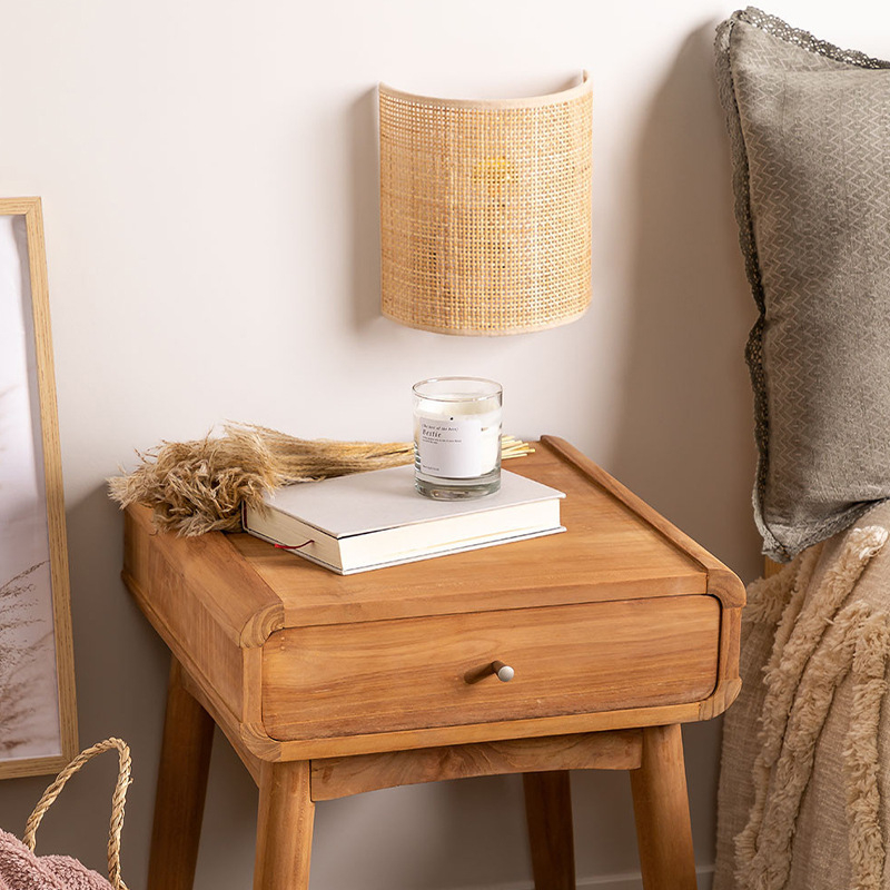 Zidna lampa od ratana u japanskom stilu za spavaću sobu, minimalistički wabi-sabi dizajn, pogodna za dnevni boravak, hodnik i ulaz, retro minimalistna noćna lampica za gostinjsku smještaj