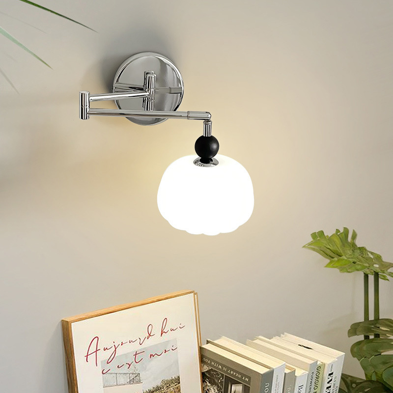 Zidna lampa s punim spektrom, UFO krem boje, moderni minimalistički rotirajući noćni lampa za spavaću sobu i dnevni boravak, retro dizajn