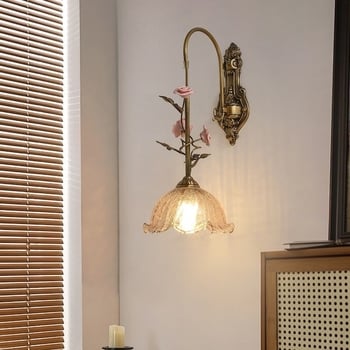 Francuski stil vintage zidna lampa od bakra s cvjetnim kristalnim staklom, za dnevni boravak, hodnik i spavaću sobu