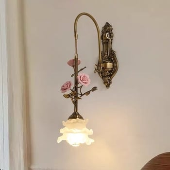 Francuski stil vintage zidna lampa od bakra s cvjetnim kristalnim staklom, za dnevni boravak, hodnik i spavaću sobu