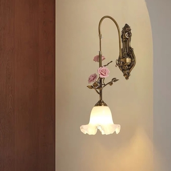 Francuski stil vintage zidna lampa od bakra s cvjetnim kristalnim staklom, za dnevni boravak, hodnik i spavaću sobu