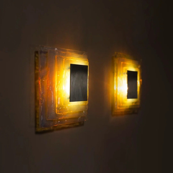 Vintage talijanska Murano staklena zidna lampa, plava kvadratna, ambijentalno osvjetljenje dnevnog boravka i spavaće sobe