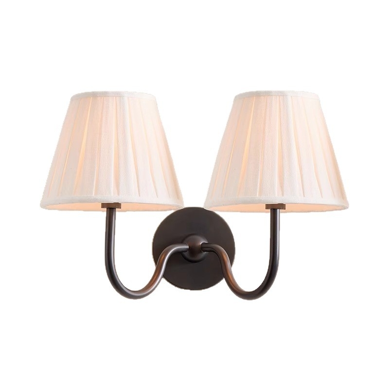 Francuski stil vintage bakrena zidna lampa s platnenim sjenilom za spavaću sobu i ogledalom za dnevni boravak ili hodnik – američki retro minimalistički dizajn