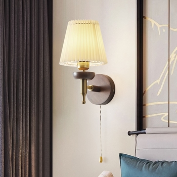 Zidna lampa s povlačnim prekidačem za spavaću sobu, stil wabi-sabi, retro lampa za čitanje, atmosfersko svjetlo u američkom stilu