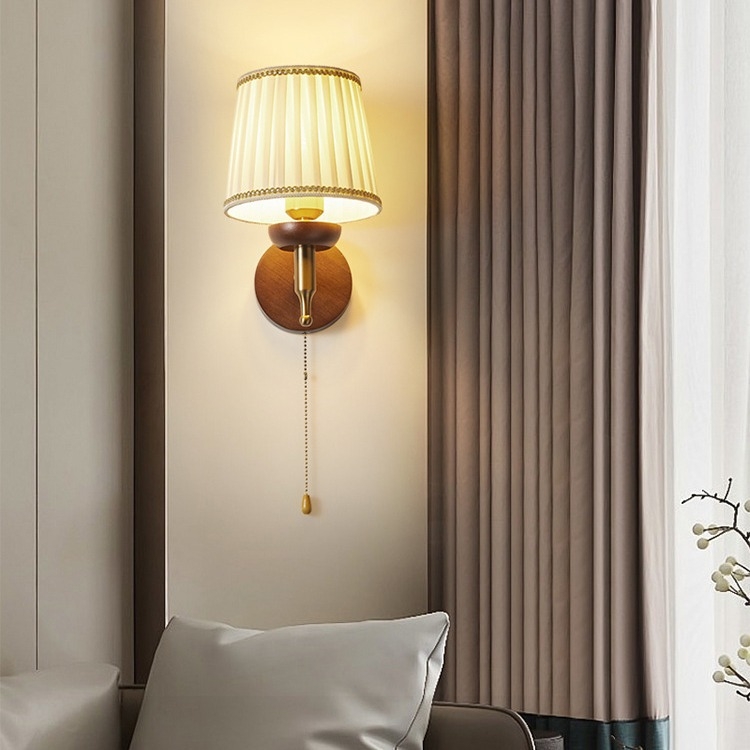Zidna lampa s povlačnim prekidačem za spavaću sobu, stil wabi-sabi, retro lampa za čitanje, atmosfersko svjetlo u američkom stilu