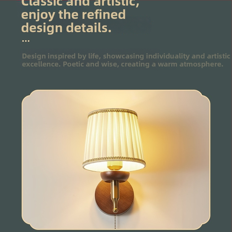 Zidna lampa s povlačnim prekidačem za spavaću sobu, stil wabi-sabi, retro lampa za čitanje, atmosfersko svjetlo u američkom stilu