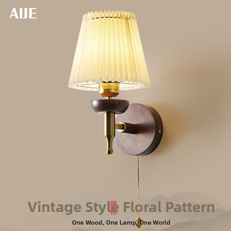 Zidna lampa s povlačnim prekidačem za spavaću sobu, stil wabi-sabi, retro lampa za čitanje, atmosfersko svjetlo u američkom stilu