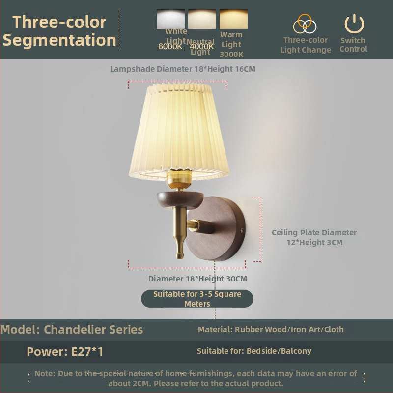 Zidna lampa s povlačnim prekidačem za spavaću sobu, stil wabi-sabi, retro lampa za čitanje, atmosfersko svjetlo u američkom stilu