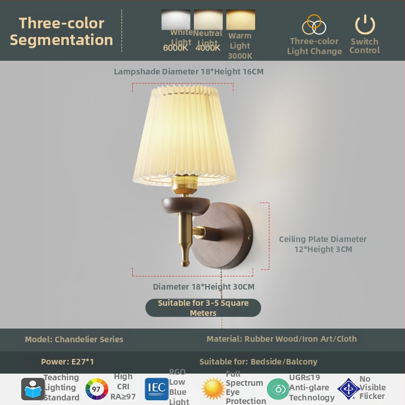 Zidna lampa s povlačnim prekidačem za spavaću sobu, stil wabi-sabi, retro lampa za čitanje, atmosfersko svjetlo u američkom stilu