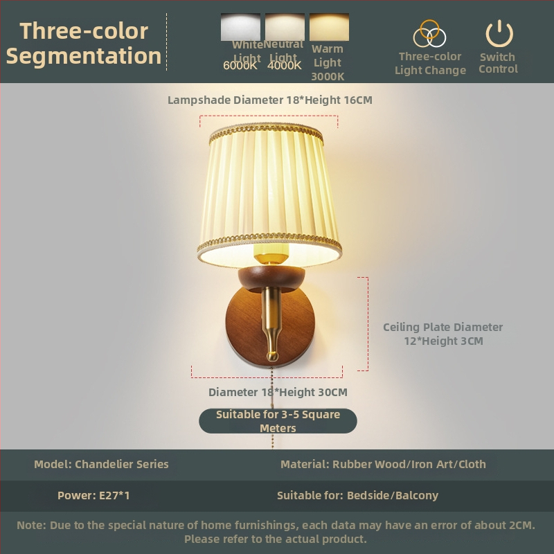 Zidna lampa s povlačnim prekidačem za spavaću sobu, stil wabi-sabi, retro lampa za čitanje, atmosfersko svjetlo u američkom stilu