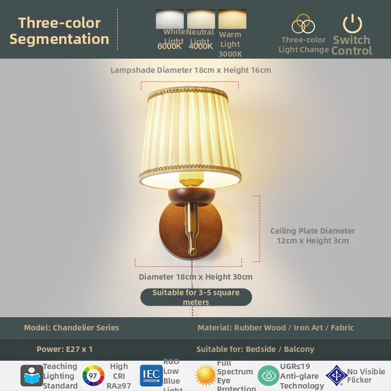 Zidna lampa s povlačnim prekidačem za spavaću sobu, stil wabi-sabi, retro lampa za čitanje, atmosfersko svjetlo u američkom stilu