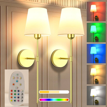 Zidna svjetiljka s RGB LED žarulom i regulacijom jačine boje, s tekstilnim sjenilom, pogodna za dnevni boravak, spavaću sobu i hodnik