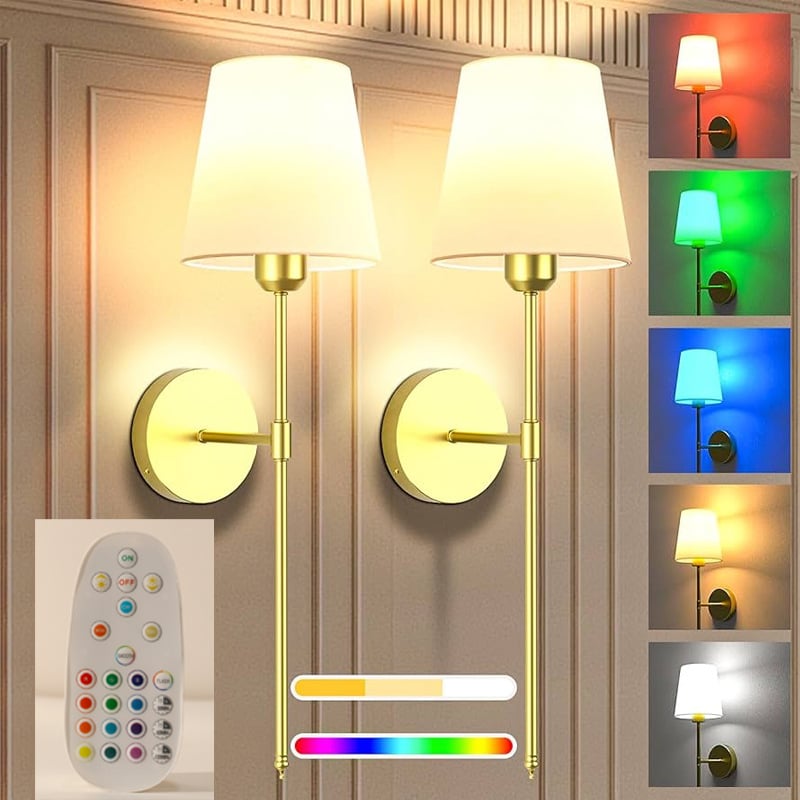 Zidna svjetiljka s RGB LED žarulom i regulacijom jačine boje, s tekstilnim sjenilom, pogodna za dnevni boravak, spavaću sobu i hodnik