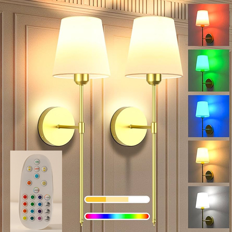 Zidna svjetiljka s RGB LED žarulom i regulacijom jačine boje, s tekstilnim sjenilom, pogodna za dnevni boravak, spavaću sobu i hodnik