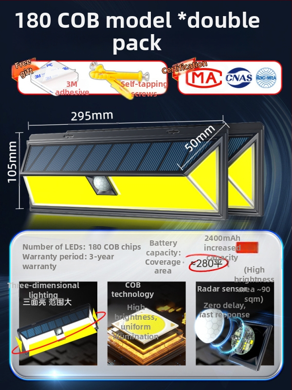 Novo solarno vanjsko svjetlo za vrt, s senzorom pokreta, kućna uporaba, IP56 vodootporno, daljinsko upravljanje, 5W, dizajn trapeza i trokuta