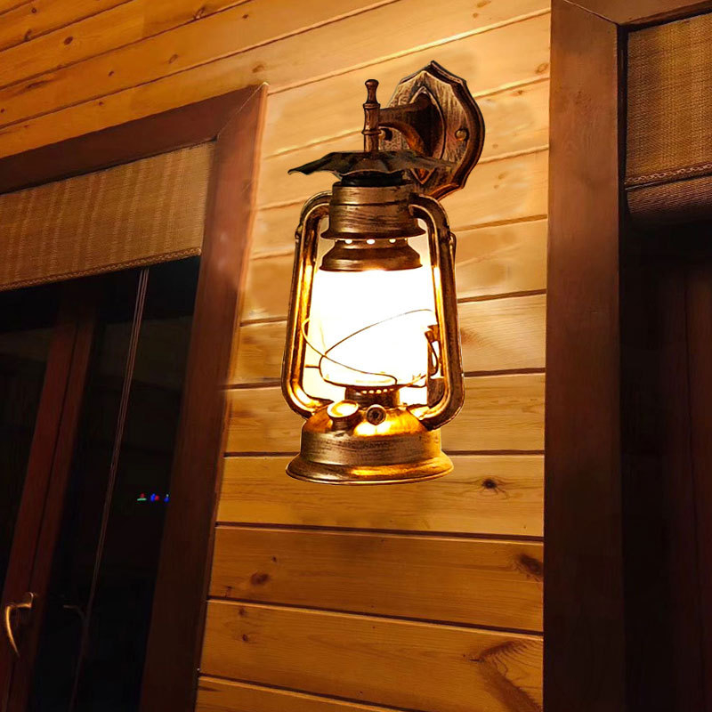 Zidna lampa za hodnik kineskog restorana, vintage fenjer na kerosen, kovani željezo, europska antik dekorativna svjetiljka