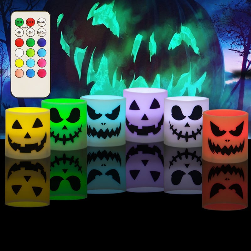 Halloween set od 6 LED svijeća s daljinskim upravljanjem, 18 tipki, dekoracija duh