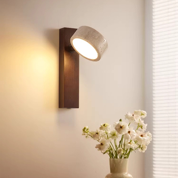 Okretna zidna lampa za čitanje u spavaćoj sobi, žuto travertin i orahovo drvo, vintage stil, LED, japanski stil