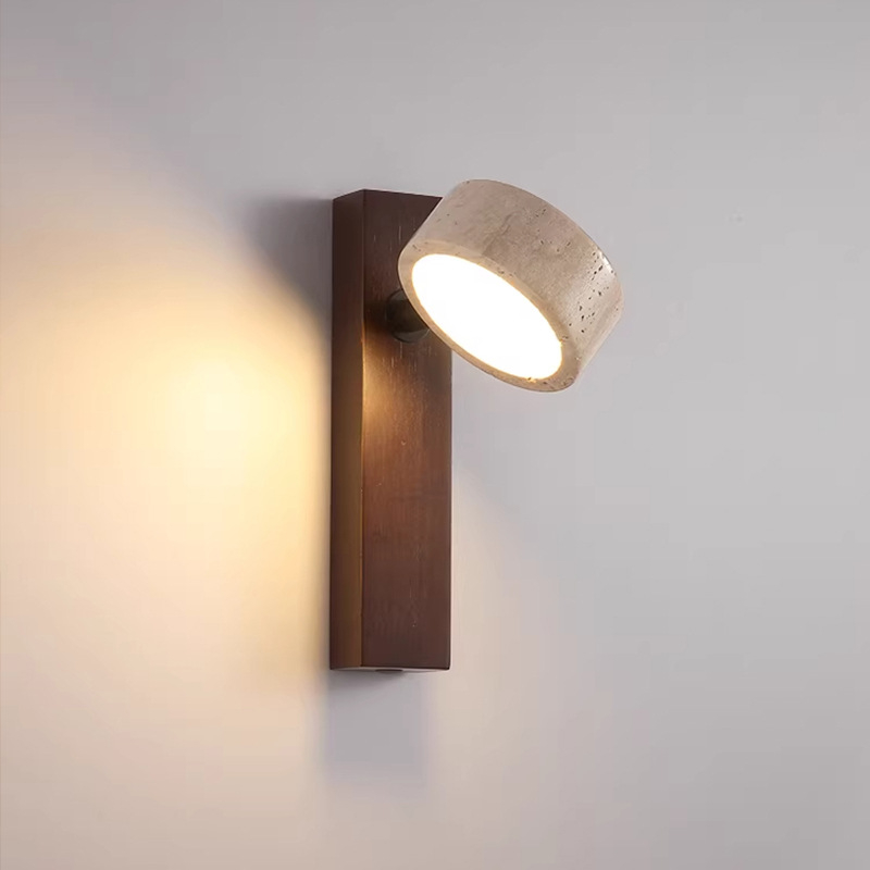 Okretna zidna lampa za čitanje u spavaćoj sobi, žuto travertin i orahovo drvo, vintage stil, LED, japanski stil