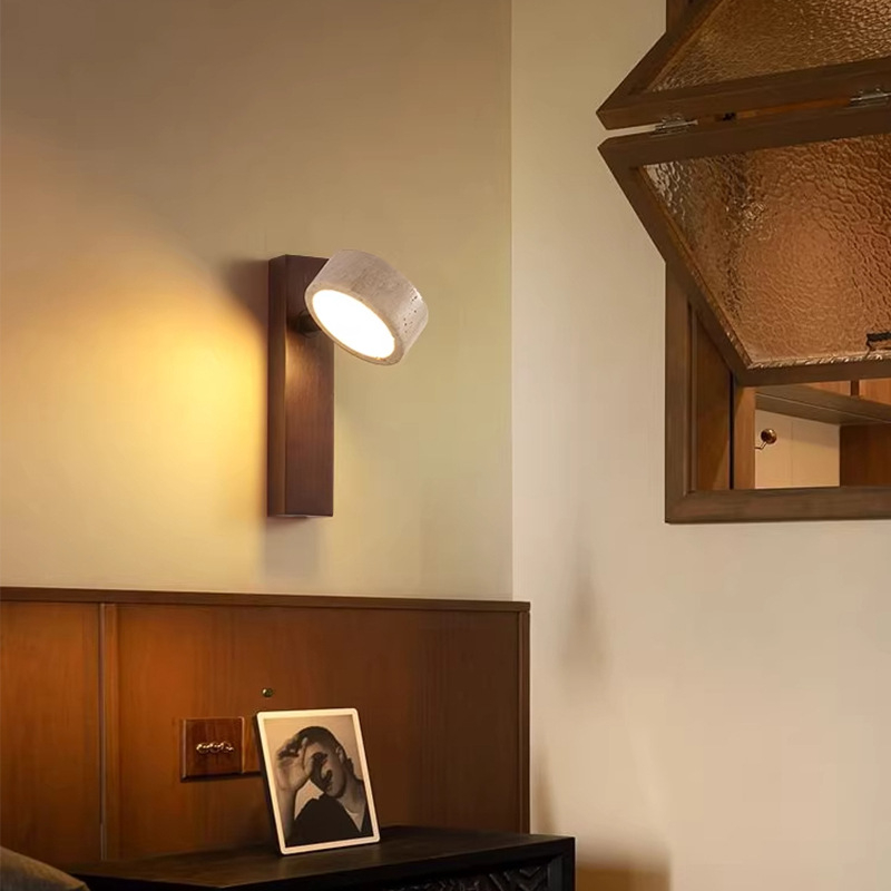 Okretna zidna lampa za čitanje u spavaćoj sobi, žuto travertin i orahovo drvo, vintage stil, LED, japanski stil