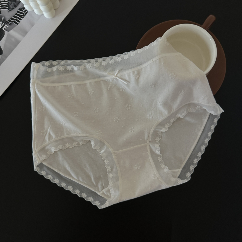 Xiaolan F006 pamukaste jacquard gaćice za žene sa srednjim pojasom i mašnicom