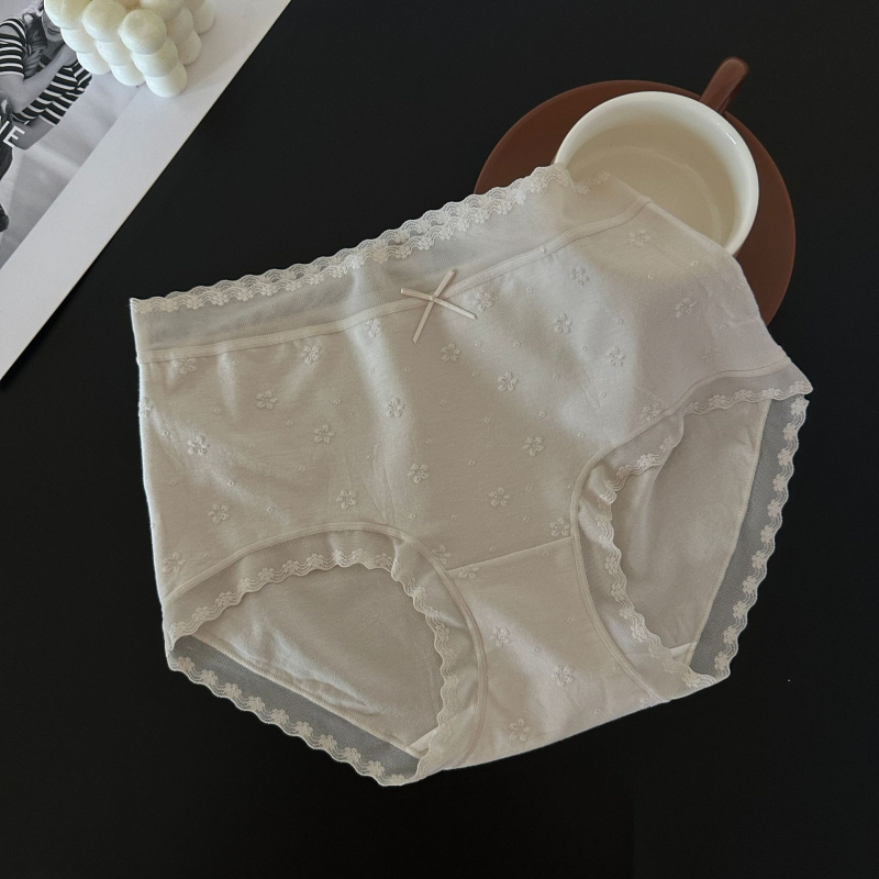Xiaolan F006 pamukaste jacquard gaćice za žene sa srednjim pojasom i mašnicom