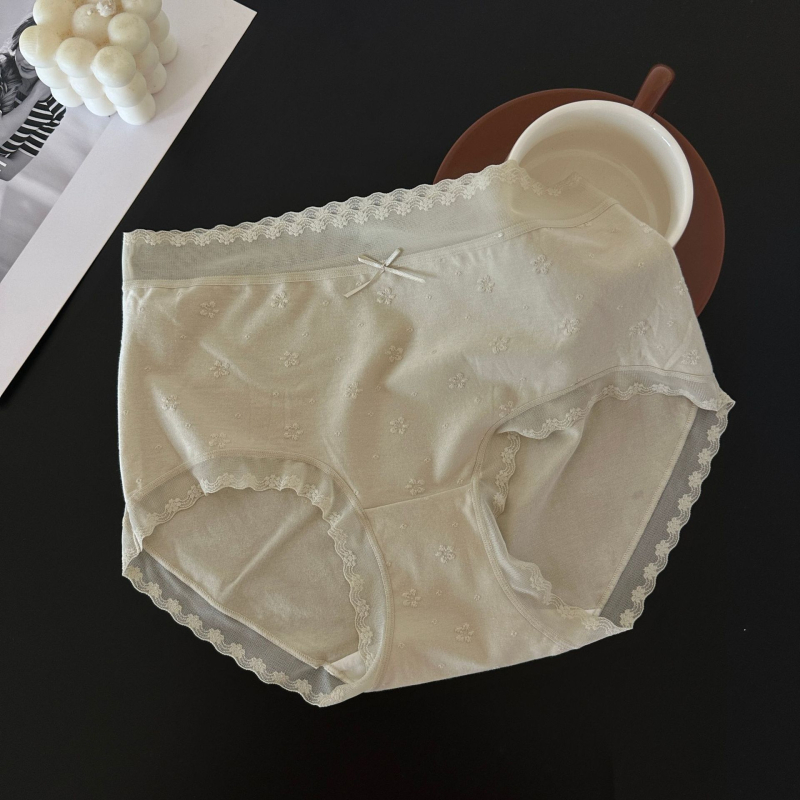 Xiaolan F006 pamukaste jacquard gaćice za žene sa srednjim pojasom i mašnicom