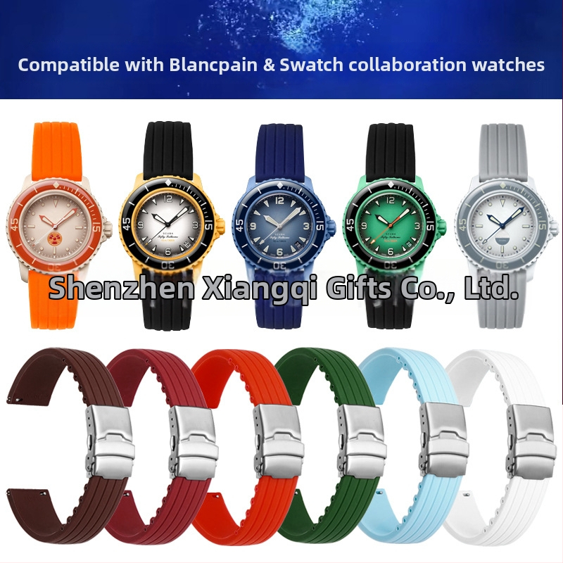 Xiangqi silikónový remienok na hodinky 22 mm pre Swatch Fifty Fathoms, ko-brandovaný s Baobao Five Oceans Series, mechanický potápačský náramok
