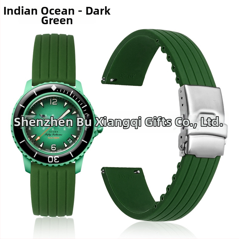 Xiangqi silikónový remienok na hodinky 22 mm pre Swatch Fifty Fathoms, ko-brandovaný s Baobao Five Oceans Series, mechanický potápačský náramok